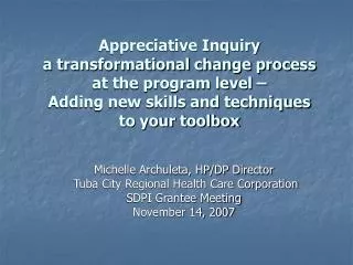 Michelle Archuleta, HP/DP Director Tuba City Regional Health Care Corporation