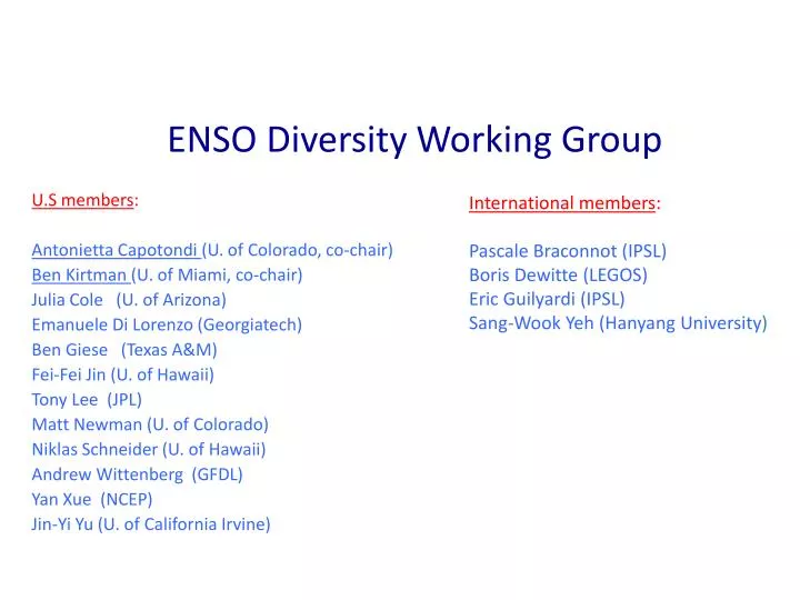 enso diversity working group