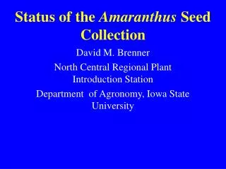 Status of the Amaranthus Seed Collection