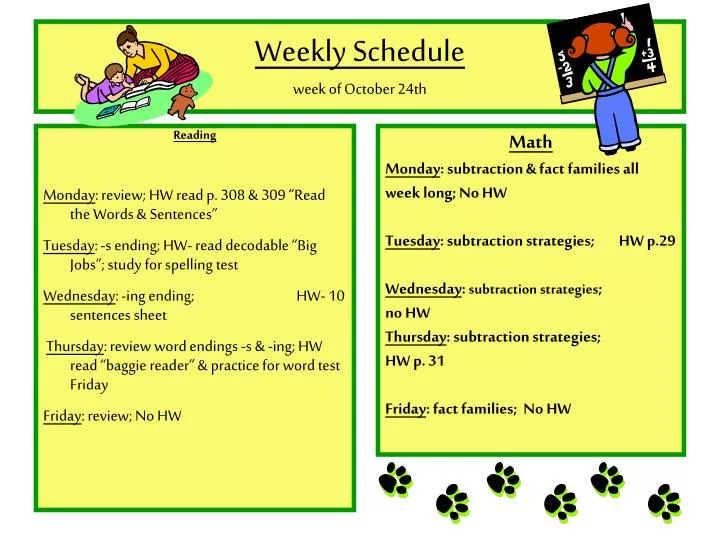 weekly schedule week of october 24th