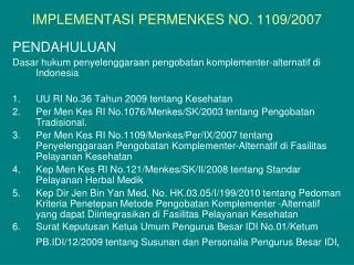 implementasi permenkes no 1109 2007