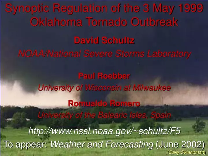synoptic regulation of the 3 may 1999 oklahoma tornado outbreak