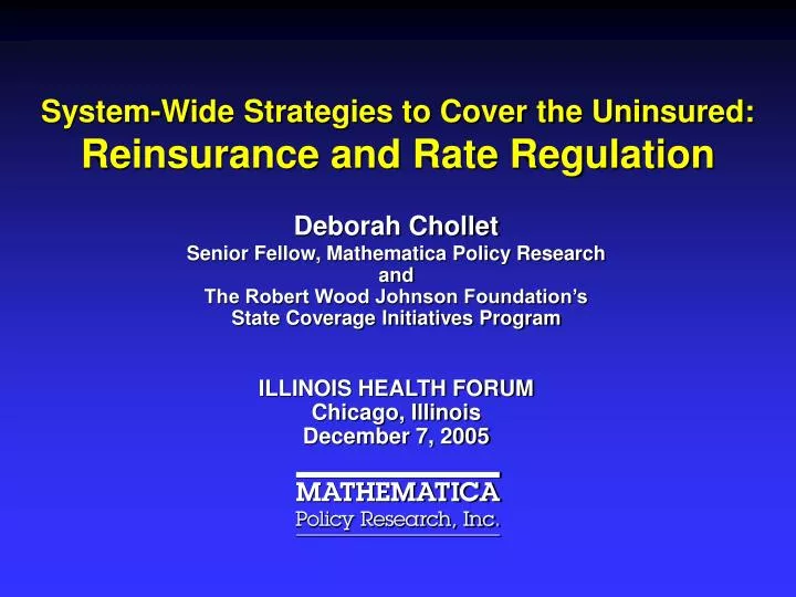 system wide strategies to cover the uninsured reinsurance and rate regulation