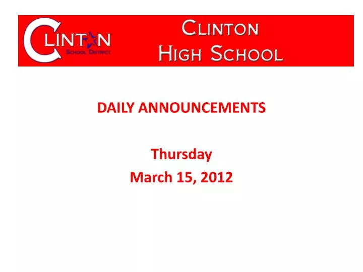 daily announcements thursday march 15 2012