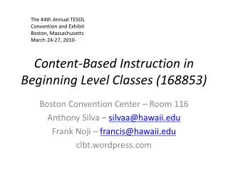 Content-Based Instruction in Beginning Level Classes (168853)