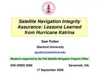 Satellite Navigation Integrity Assurance: Lessons Learned from Hurricane Katrina
