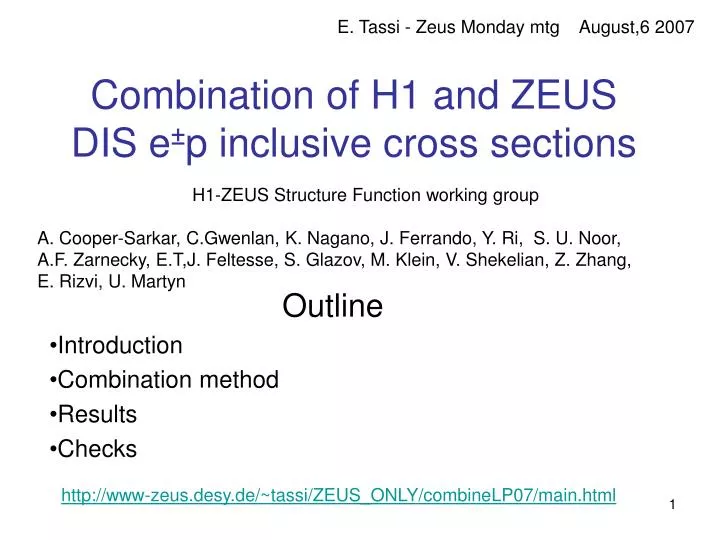 combination of h1 and zeus dis e p inclusive cross sections