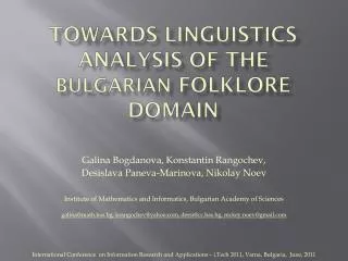 towards linguistics analysis of the bulgarian folklore Domain