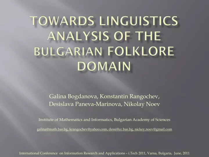 towards linguistics analysis of the bulgarian folklore domain