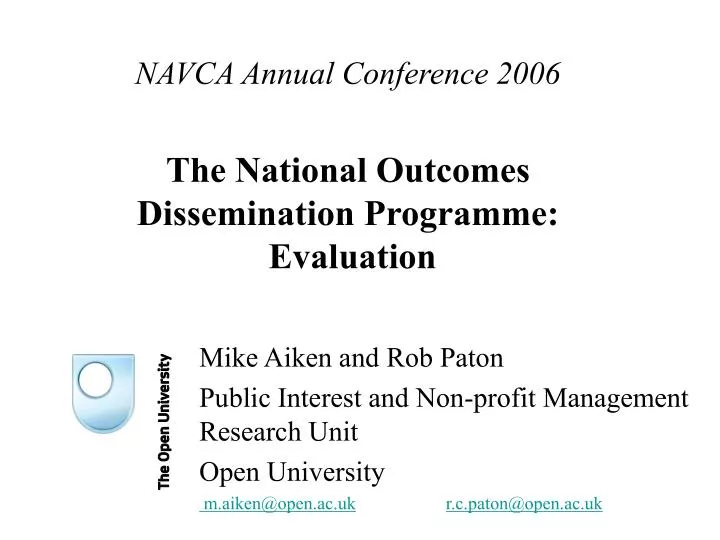 navca annual conference 2006 the national outcomes dissemination programme evaluation