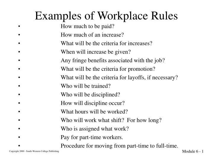 examples of workplace rules