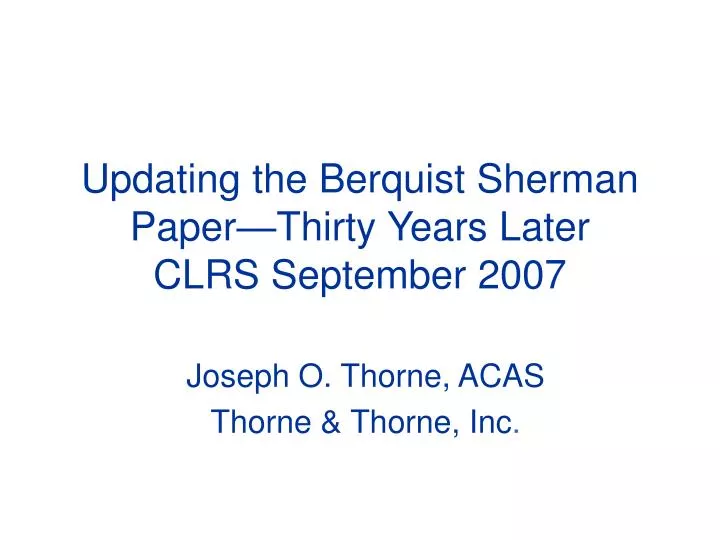updating the berquist sherman paper thirty years later clrs september 2007