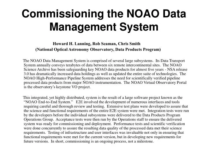 commissioning the noao data management system