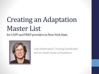 Creating an Adaptation Master List for CAPP and PREP providers in New York State