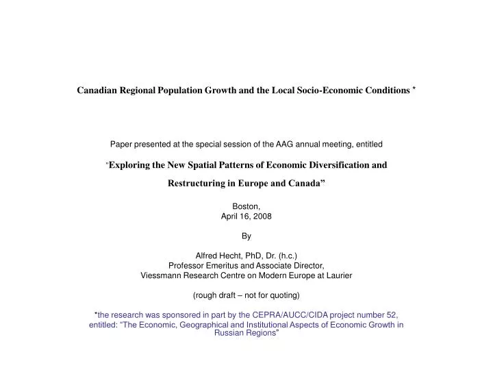 canadian regional population growth and the local socio economic conditions
