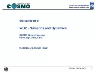 Status report of WG2 - Numerics and Dynamics COSMO General Meeting 02-05 Sept. 2013, Sibiu