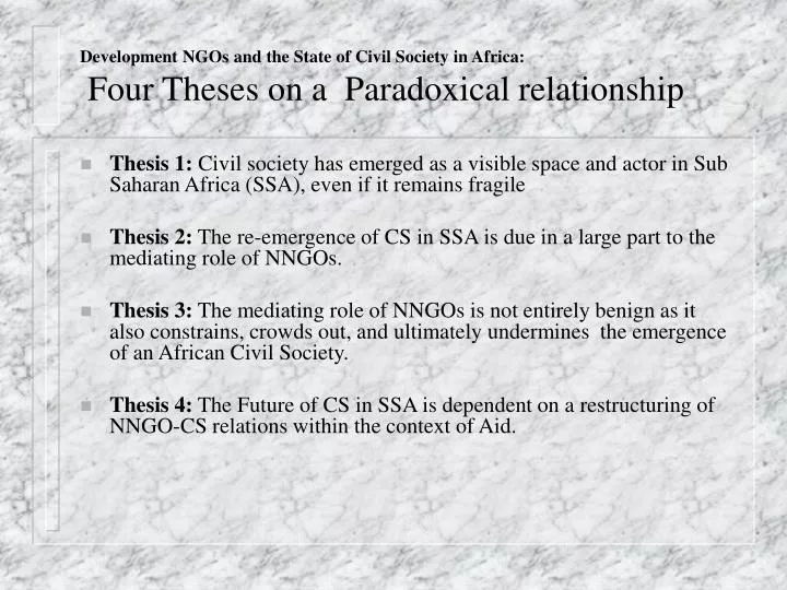 development ngos and the state of civil society in africa four theses on a paradoxical relationship