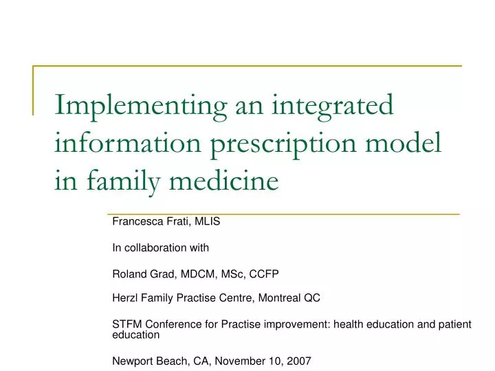 implementing an integrated information prescription model in family medicine