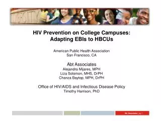 HIV Prevention on College Campuses: Adapting EBIs to HBCUs