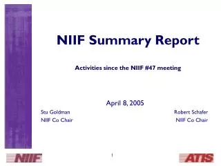 NIIF Summary Report Activities since the NIIF #47 meeting