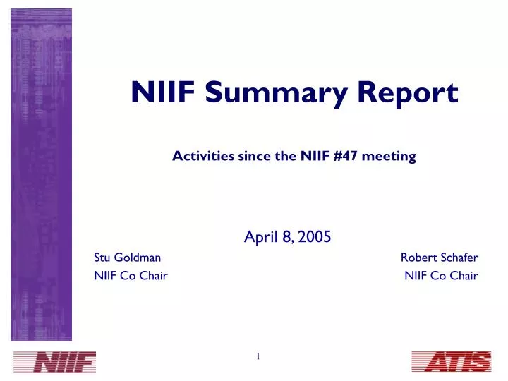 niif summary report activities since the niif 47 meeting