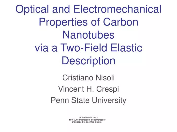 optical and electromechanical properties of carbon nanotubes via a two field elastic description