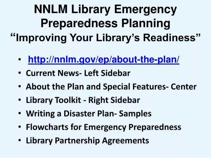 nnlm library emergency preparedness planning improving your library s readiness