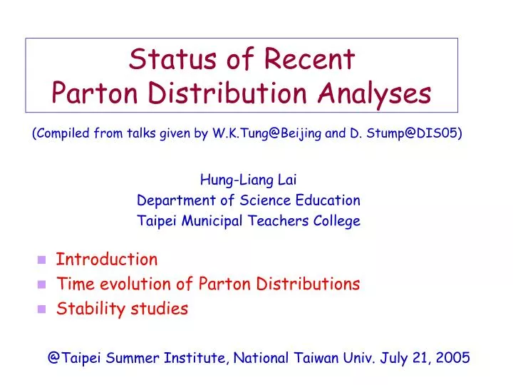 status of recent parton distribution analyses