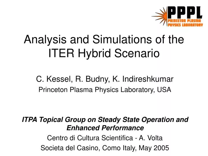 analysis and simulations of the iter hybrid scenario