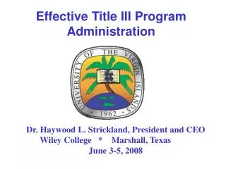 Effective Title III Program Administration