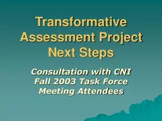 Transformative Assessment Project Next Steps