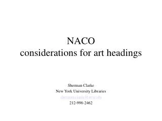 NACO considerations for art headings