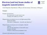 Electron and Ion Beam Studies of Magnetic Nanostructures: Domain Walls and Magnetisation Processes - slide 1
