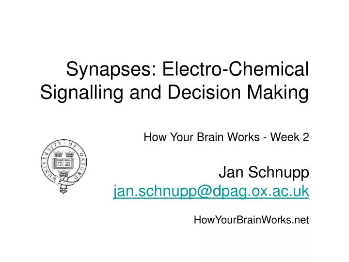 how your brain works week 2 jan schnupp jan schnupp@dpag ox ac uk howyourbrainworks net