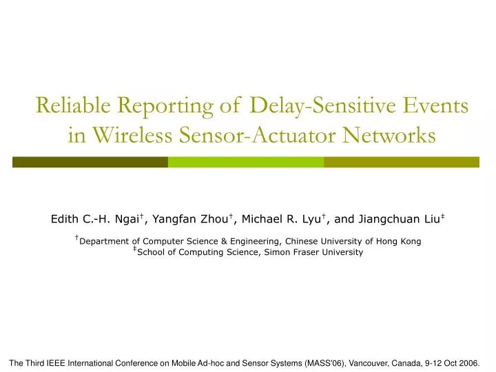 reliable reporting of delay sensitive events in wireless sensor actuator networks