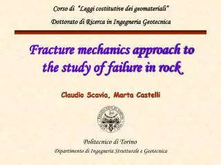 Fracture mechanics approach to the study of failure in rock