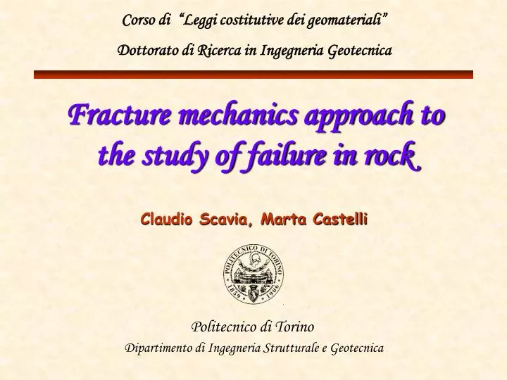 fracture mechanics approach to the study of failure in rock