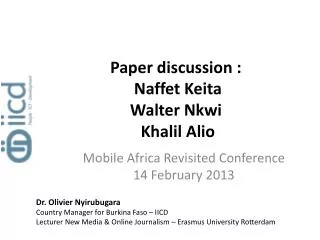 Paper discussion : Naffet Keita Walter Nkwi Khalil Alio