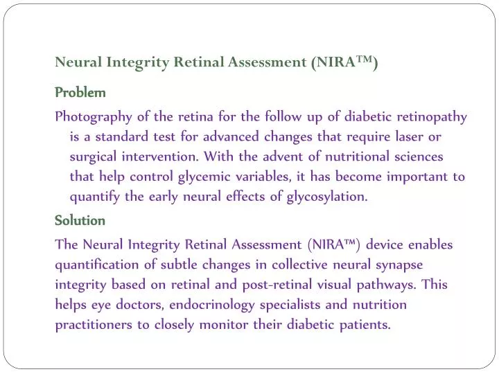 neural integrity retinal assessment nira