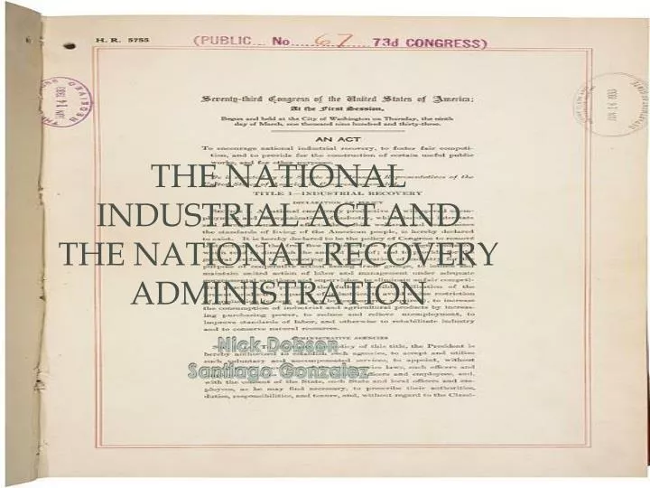 the national industrial act and the national recovery administration
