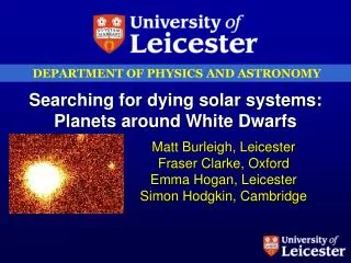 Searching for dying solar systems: Planets around White Dwarfs