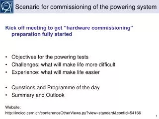 Scenario for commissioning of the powering system