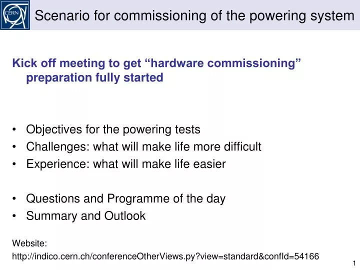 scenario for commissioning of the powering system