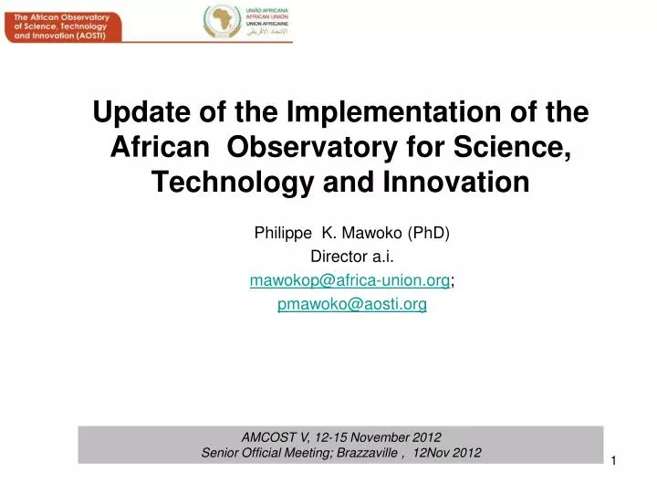 update of the implementation of the african observatory for science technology and innovation
