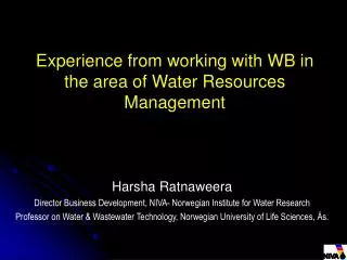 Experience from working with WB in the area of Water Resources Management