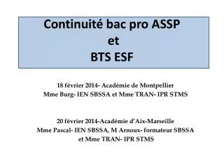 Continuité bac pro ASSP et BTS ESF