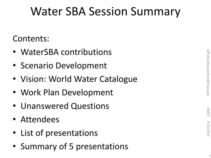 water sba session summary