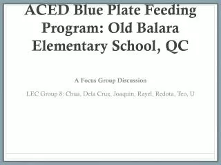 ACED Blue Plate Feeding Program: Old Balara Elementary School, QC
