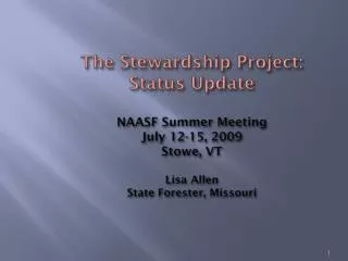 Stewardship Project: Status Update