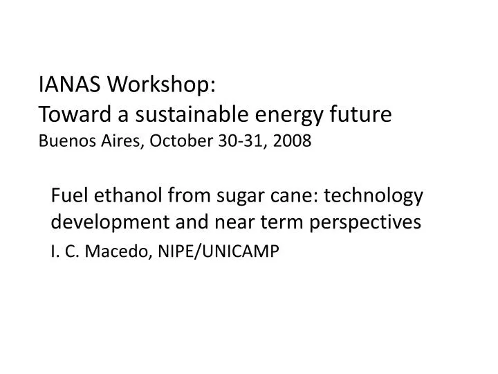 ianas workshop toward a sustainable energy future buenos aires october 30 31 2008
